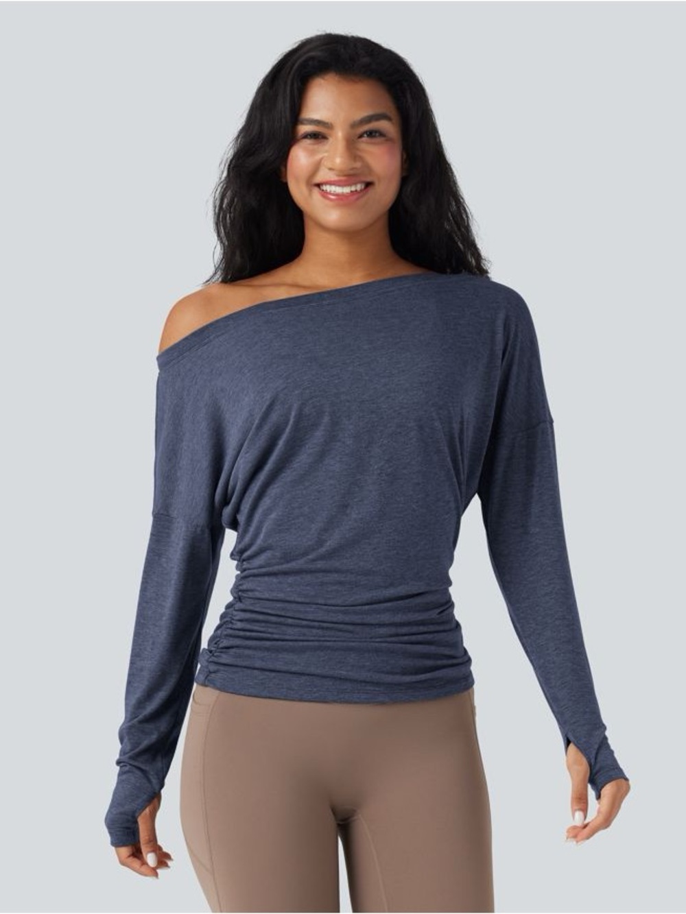 Halara One Shoulder Long Sleeve Ruched Yoga Sports Top – Size Large